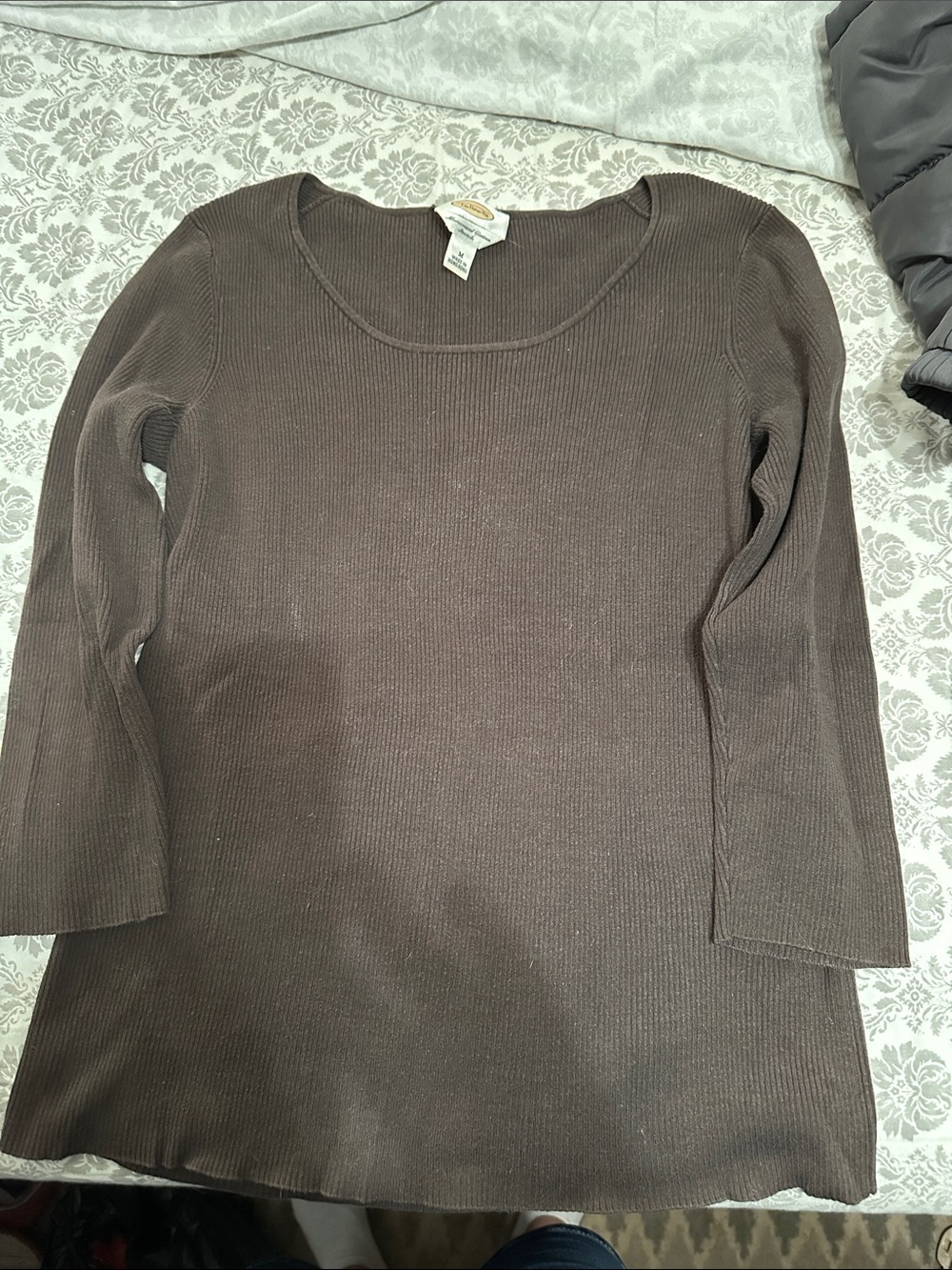 Talbots Brown Ribbed Scoop-Neck Long Sleeve Top